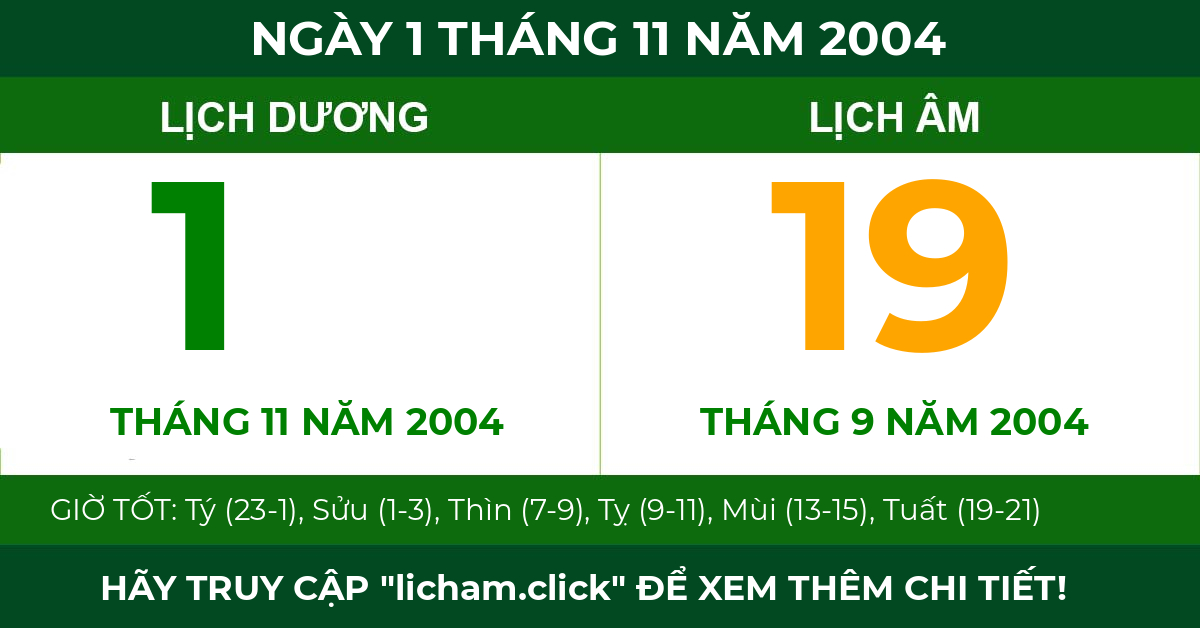 lịch âm ngày 1 tháng 11 năm 2004