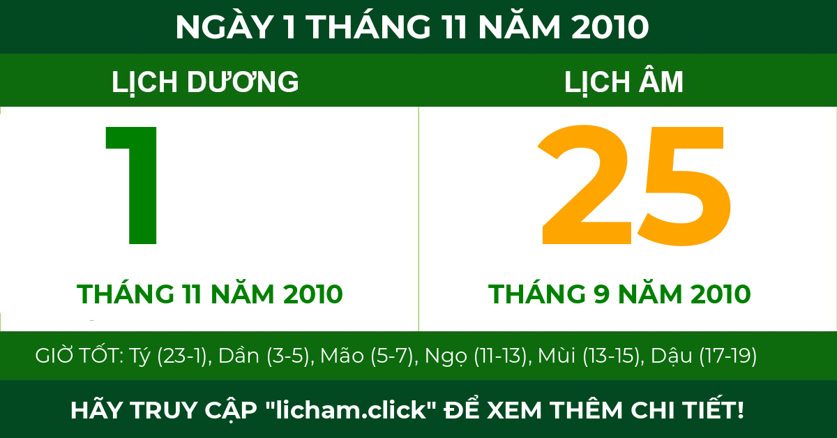 lịch âm ngày 1 tháng 11 năm 2010