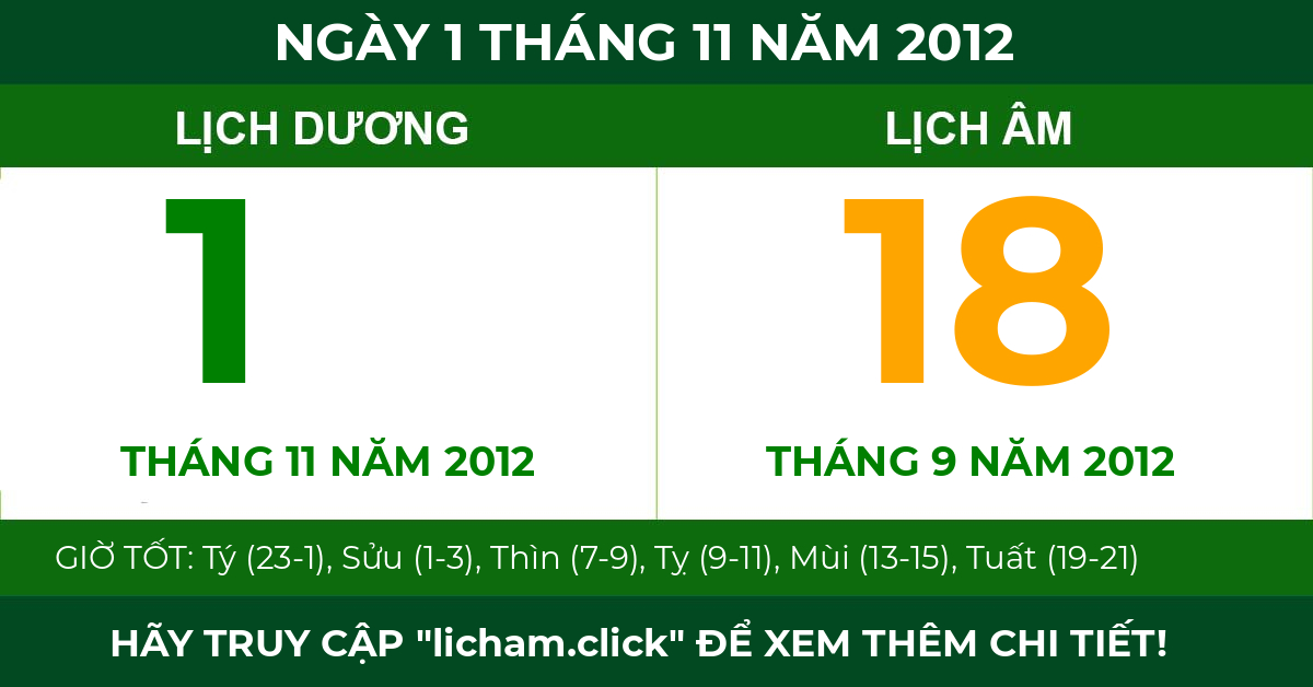 lịch âm ngày 1 tháng 11 năm 2012