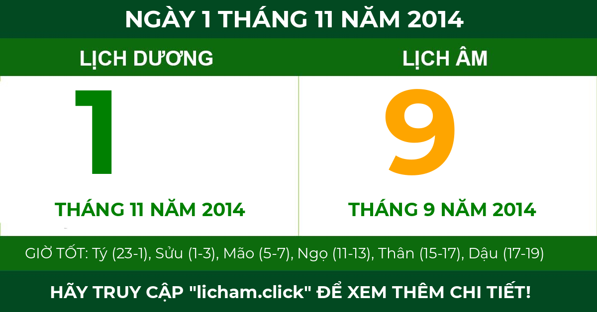 lịch âm ngày 1 tháng 11 năm 2014