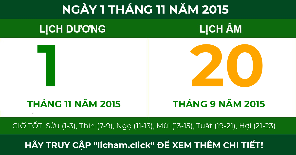 lịch âm ngày 1 tháng 11 năm 2015