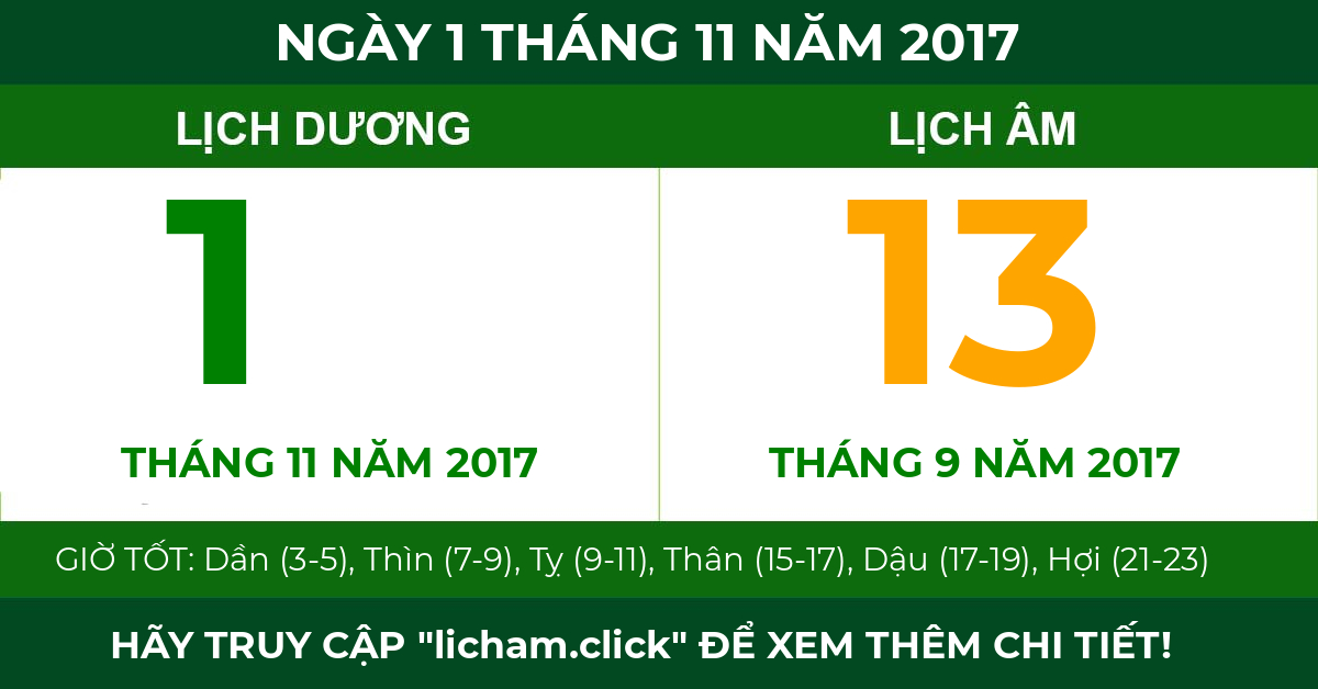 lịch âm ngày 1 tháng 11 năm 2017
