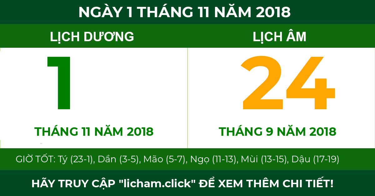 lịch âm ngày 1 tháng 11 năm 2018