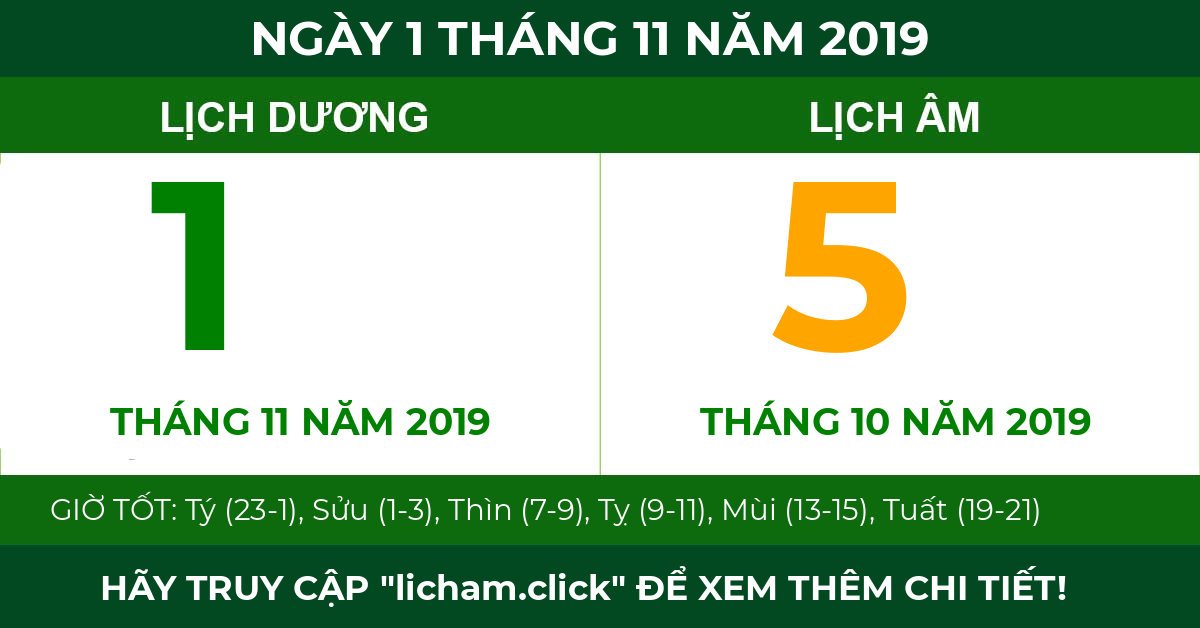lịch âm ngày 1 tháng 11 năm 2019