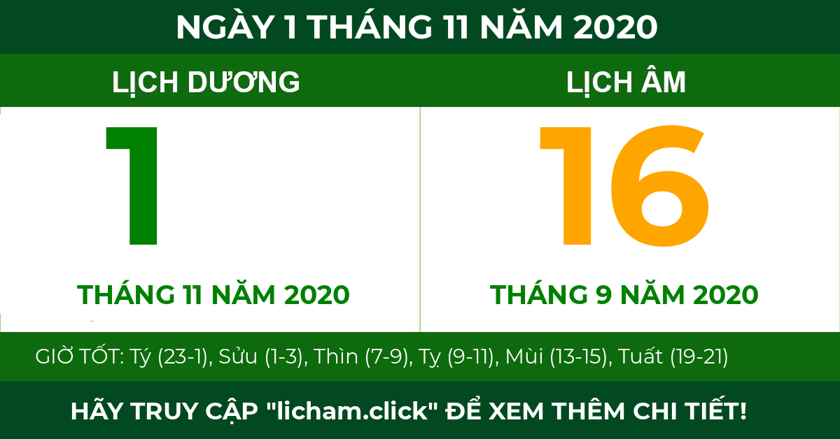 lịch âm ngày 1 tháng 11 năm 2020