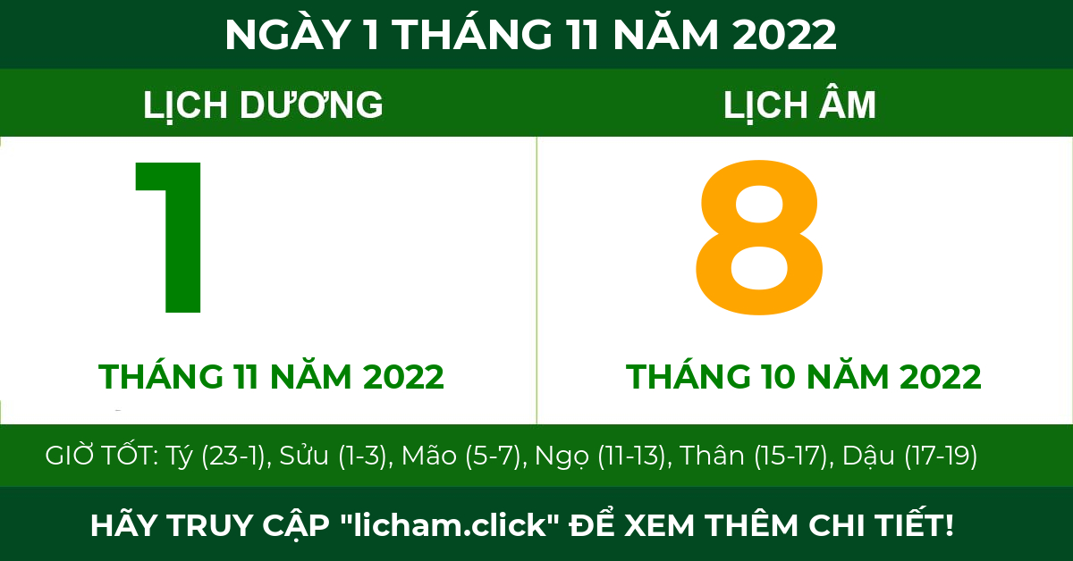 lịch âm ngày 1 tháng 11 năm 2022