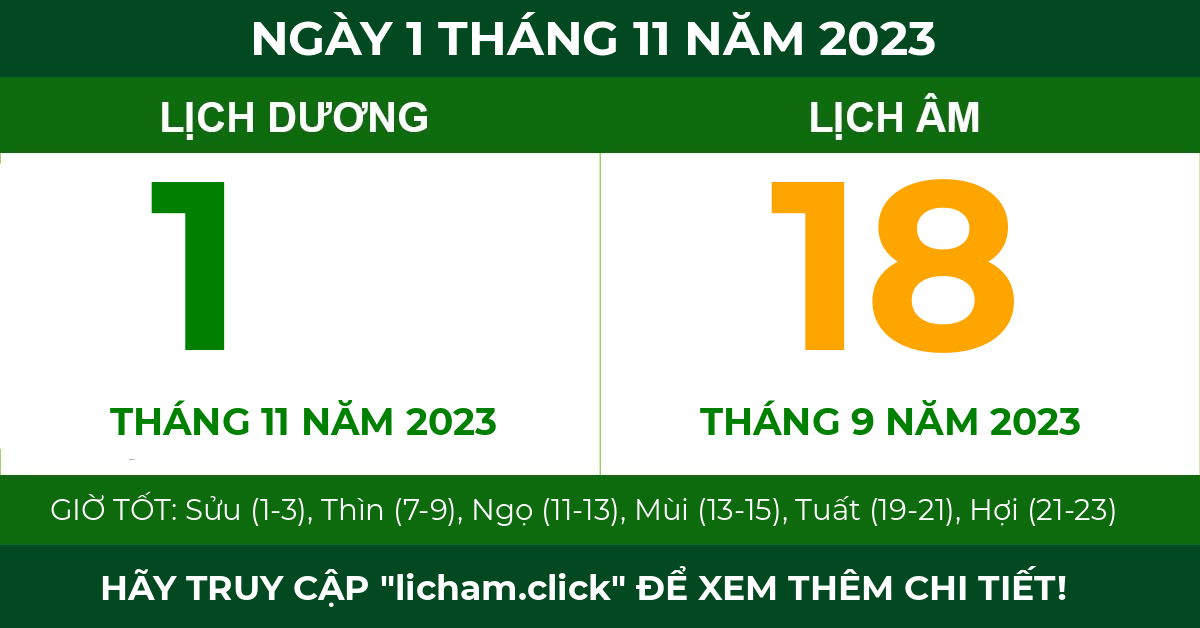 lịch âm ngày 1 tháng 11 năm 2023