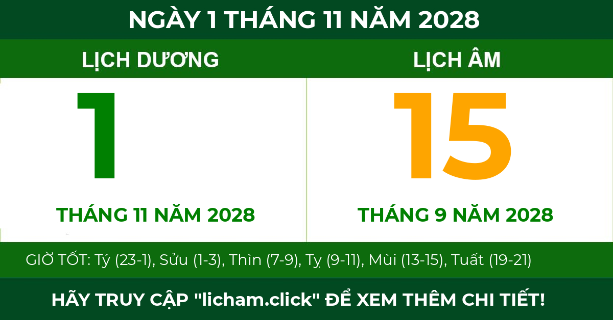 lịch âm ngày 1 tháng 11 năm 2028