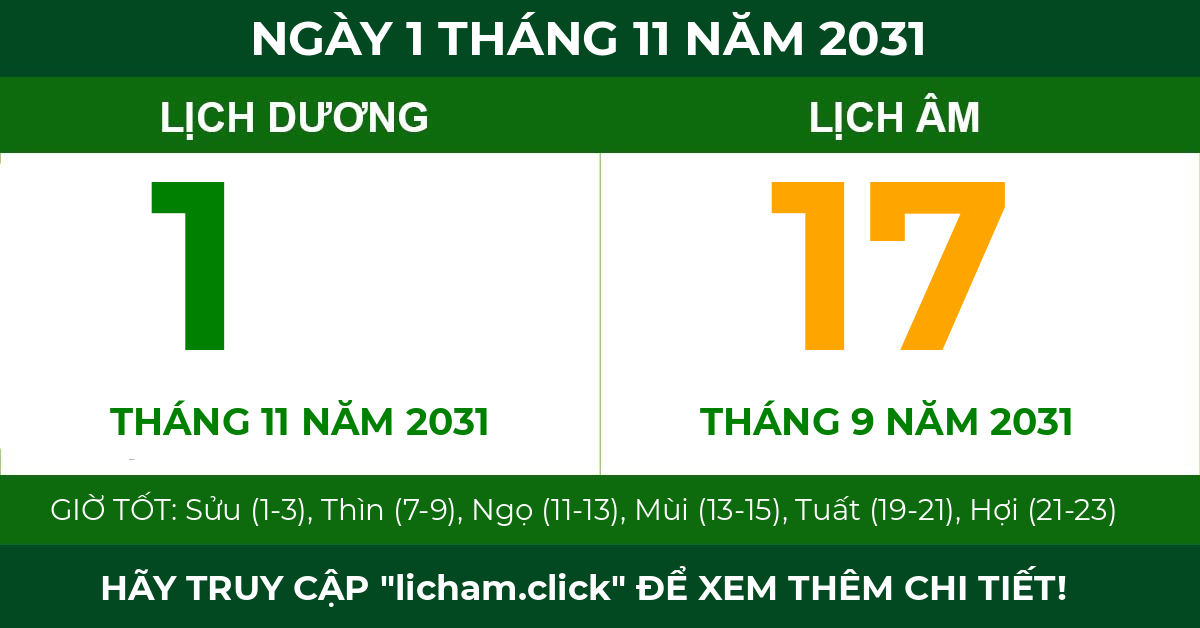 lịch âm ngày 1 tháng 11 năm 2031
