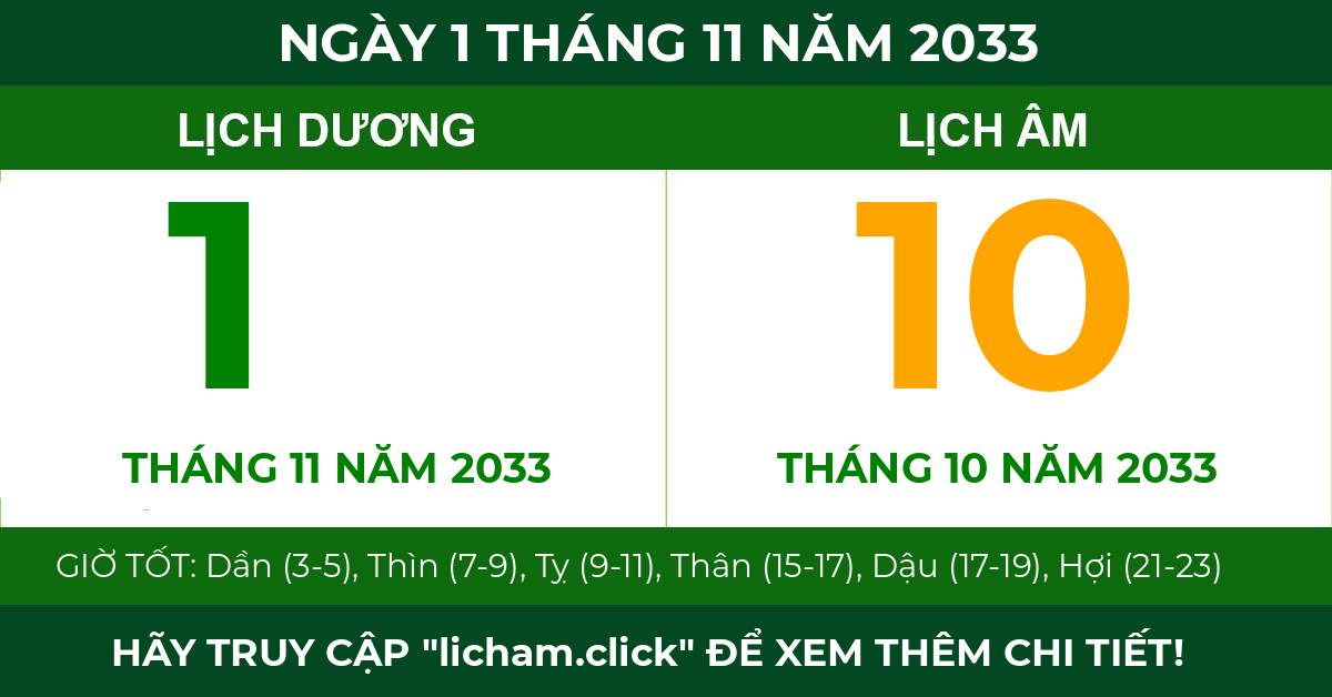 lịch âm ngày 1 tháng 11 năm 2033