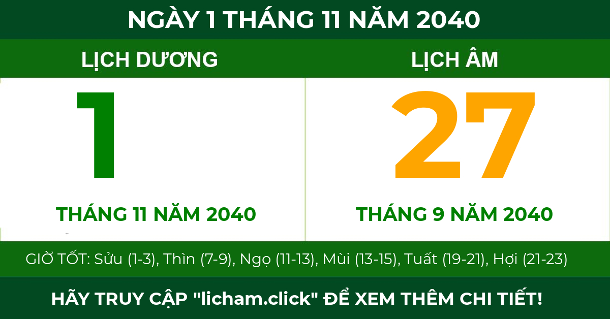 lịch âm ngày 1 tháng 11 năm 2040