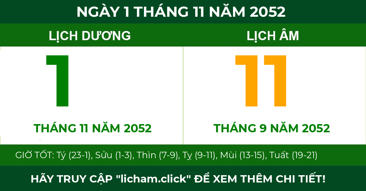 lịch âm ngày 1 tháng 11 năm 2052