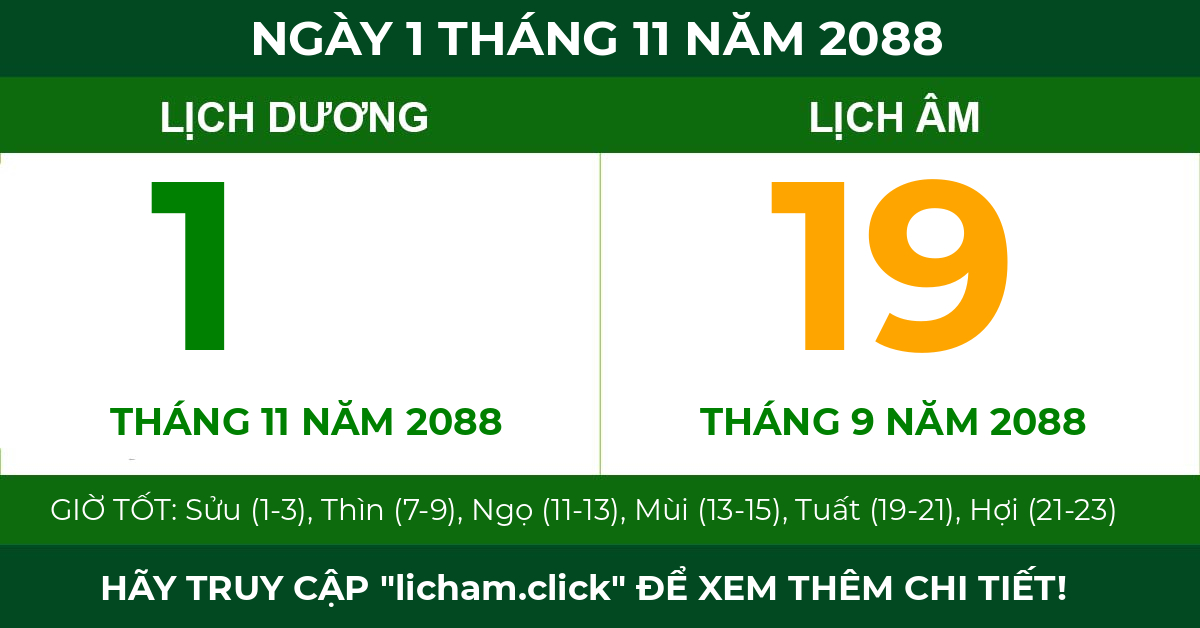 lịch âm ngày 1 tháng 11 năm 2088