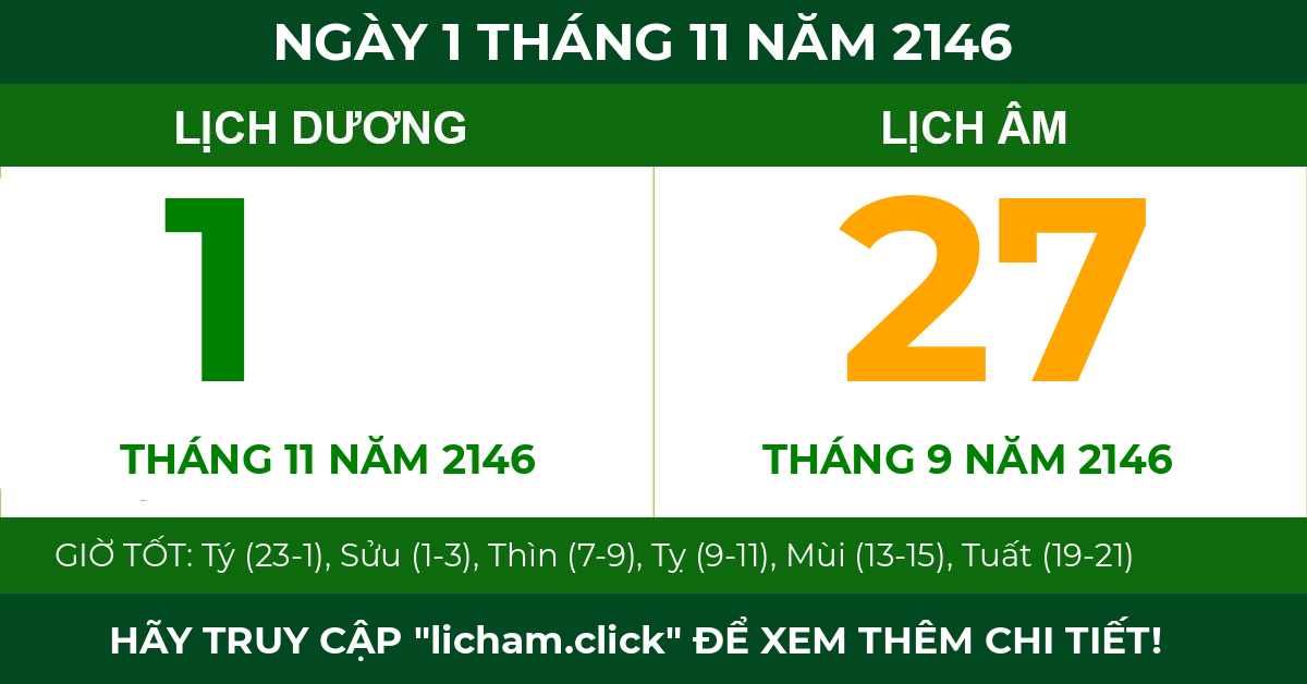 lịch âm ngày 1 tháng 11 năm 2146