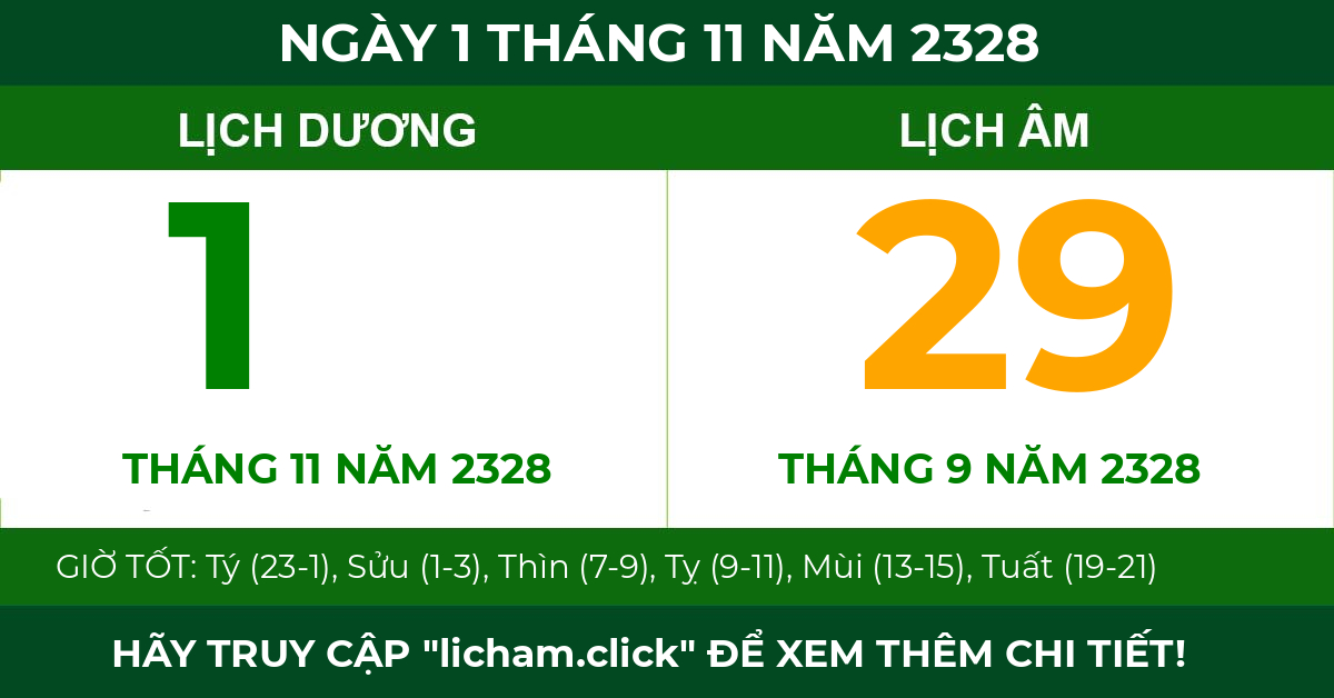 lịch âm ngày 1 tháng 11 năm 2328