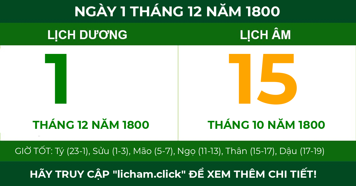 lịch âm ngày 1 tháng 12 năm 1800