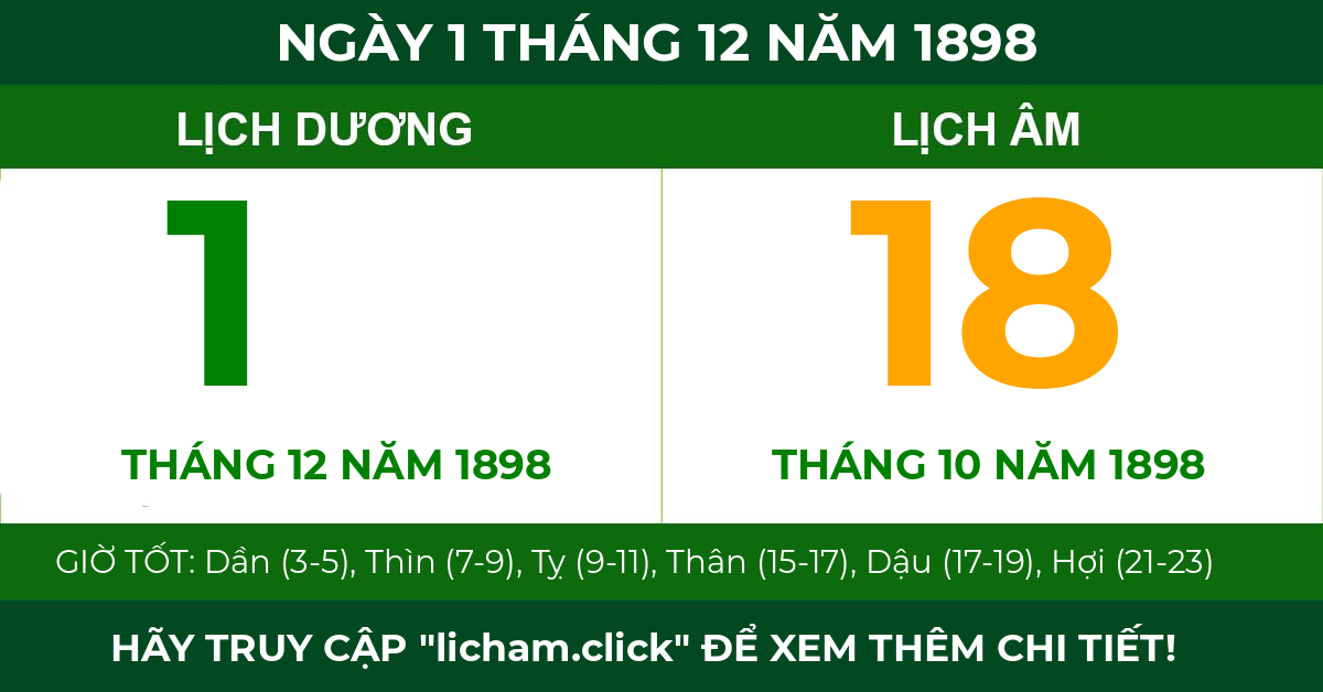 lịch âm ngày 1 tháng 12 năm 1898