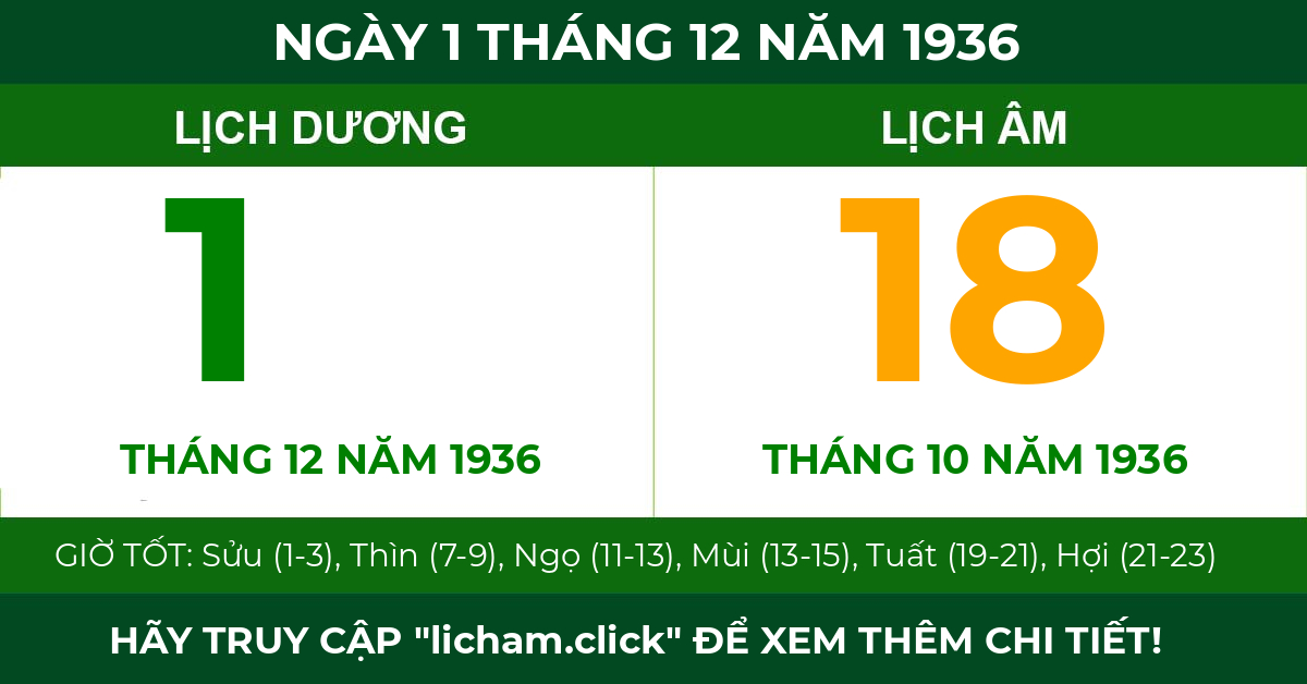 lịch âm ngày 1 tháng 12 năm 1936
