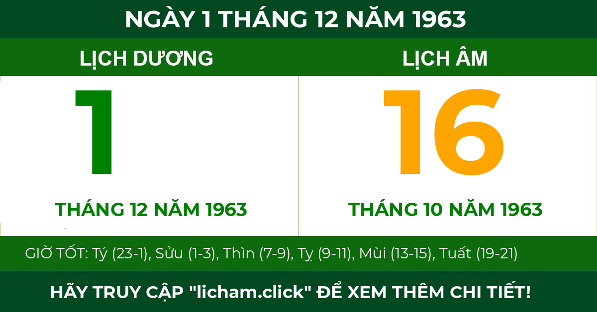 lịch âm ngày 1 tháng 12 năm 1963