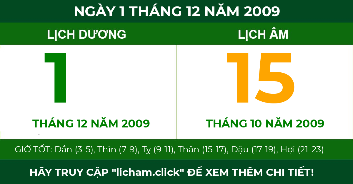 lịch âm ngày 1 tháng 12 năm 2009