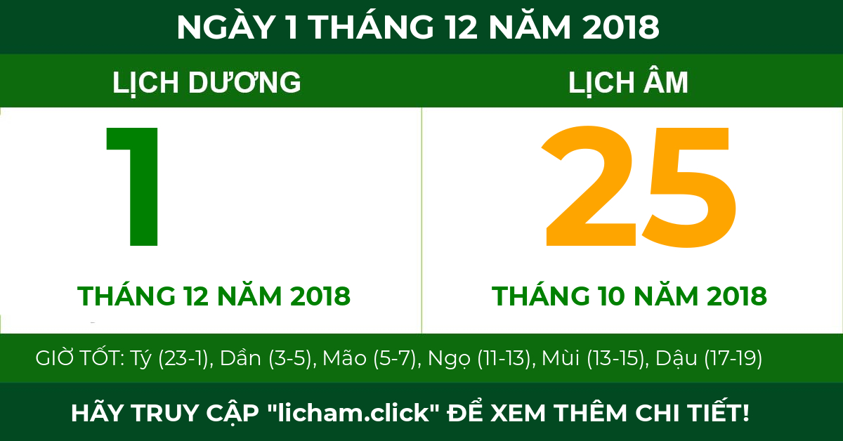 lịch âm ngày 1 tháng 12 năm 2018