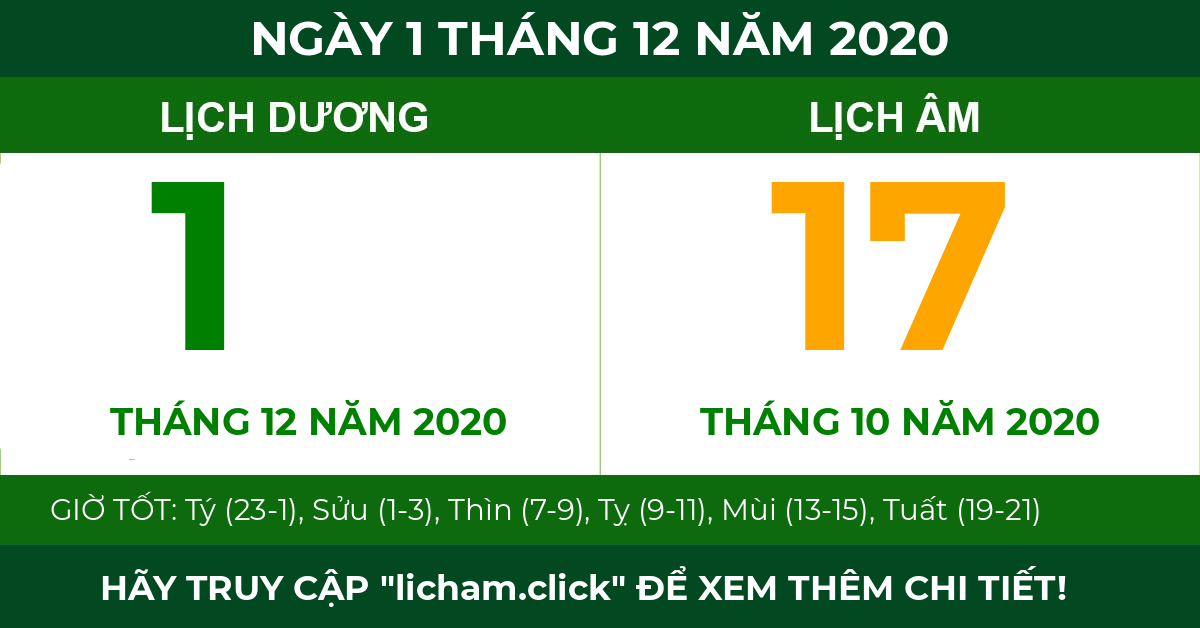 lịch âm ngày 1 tháng 12 năm 2020