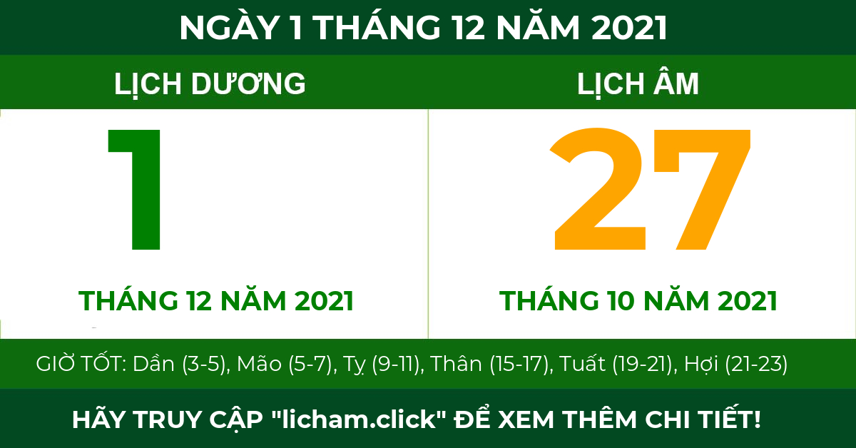 lịch âm ngày 1 tháng 12 năm 2021