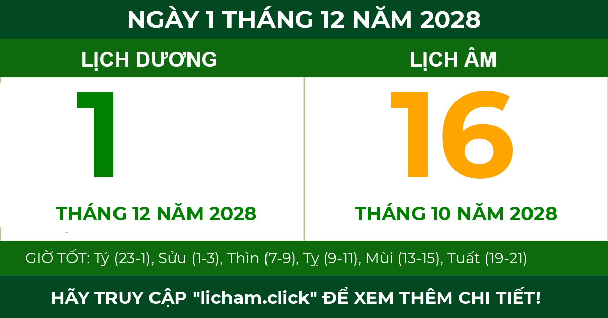 lịch âm ngày 1 tháng 12 năm 2028