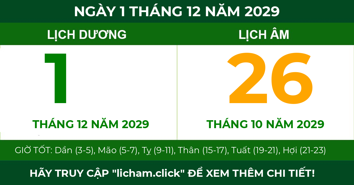 lịch âm ngày 1 tháng 12 năm 2029