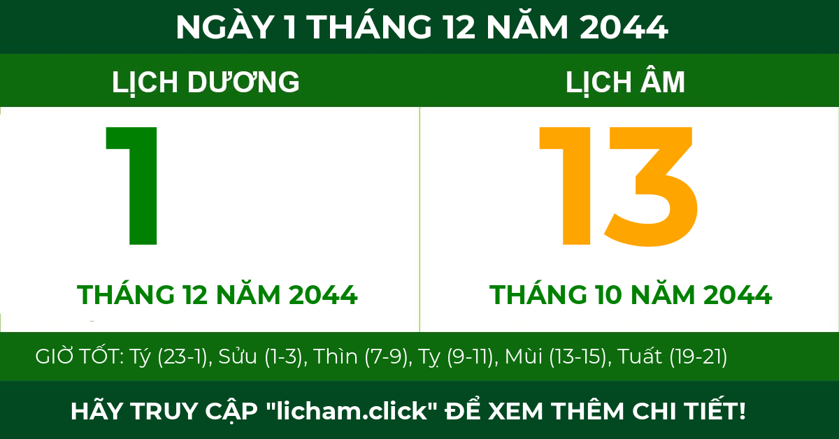 lịch âm ngày 1 tháng 12 năm 2044