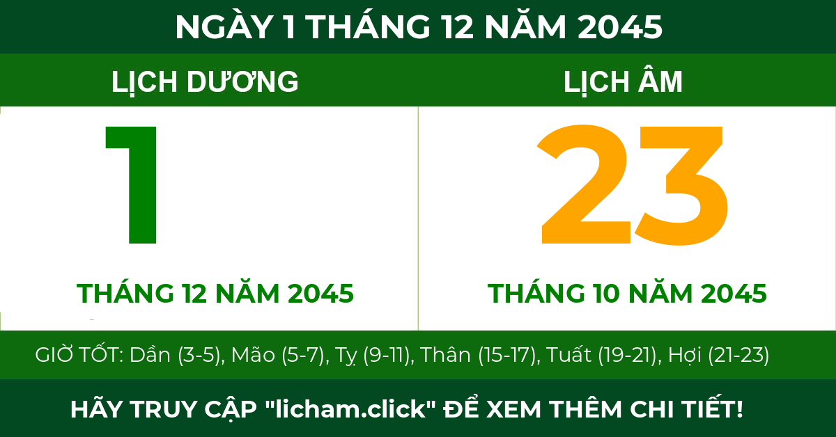lịch âm ngày 1 tháng 12 năm 2045