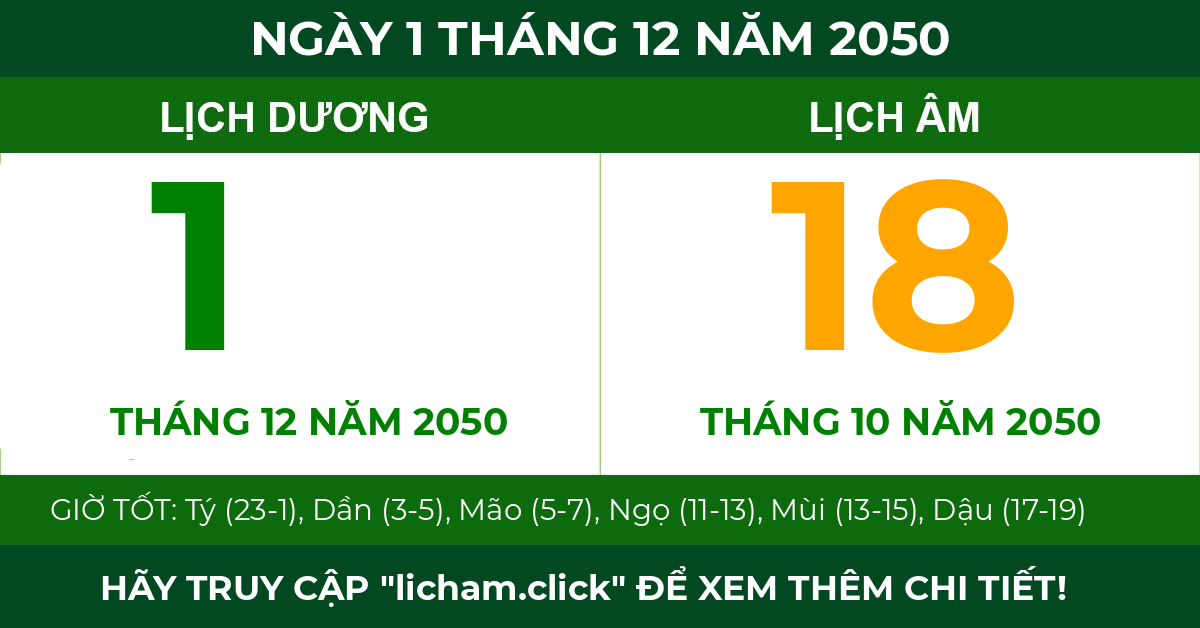 lịch âm ngày 1 tháng 12 năm 2050