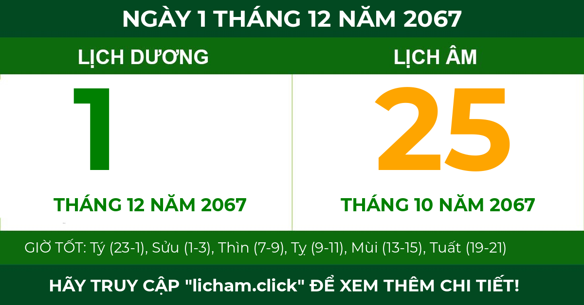 lịch âm ngày 1 tháng 12 năm 2067