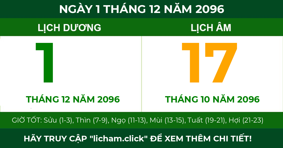 lịch âm ngày 1 tháng 12 năm 2096