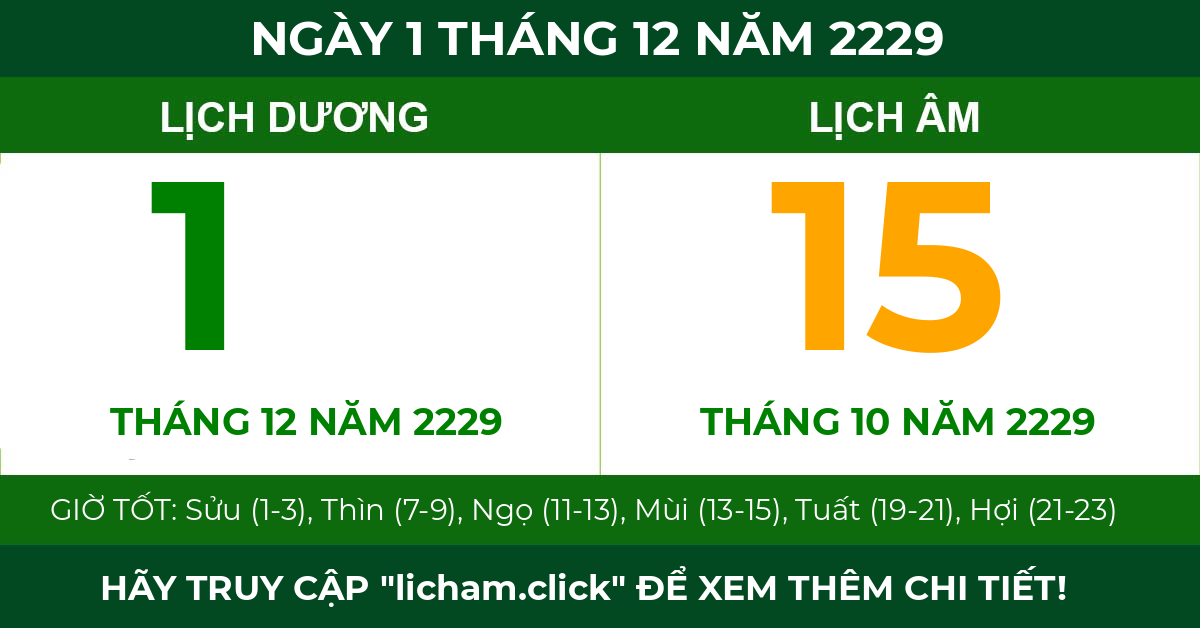 lịch âm ngày 1 tháng 12 năm 2229
