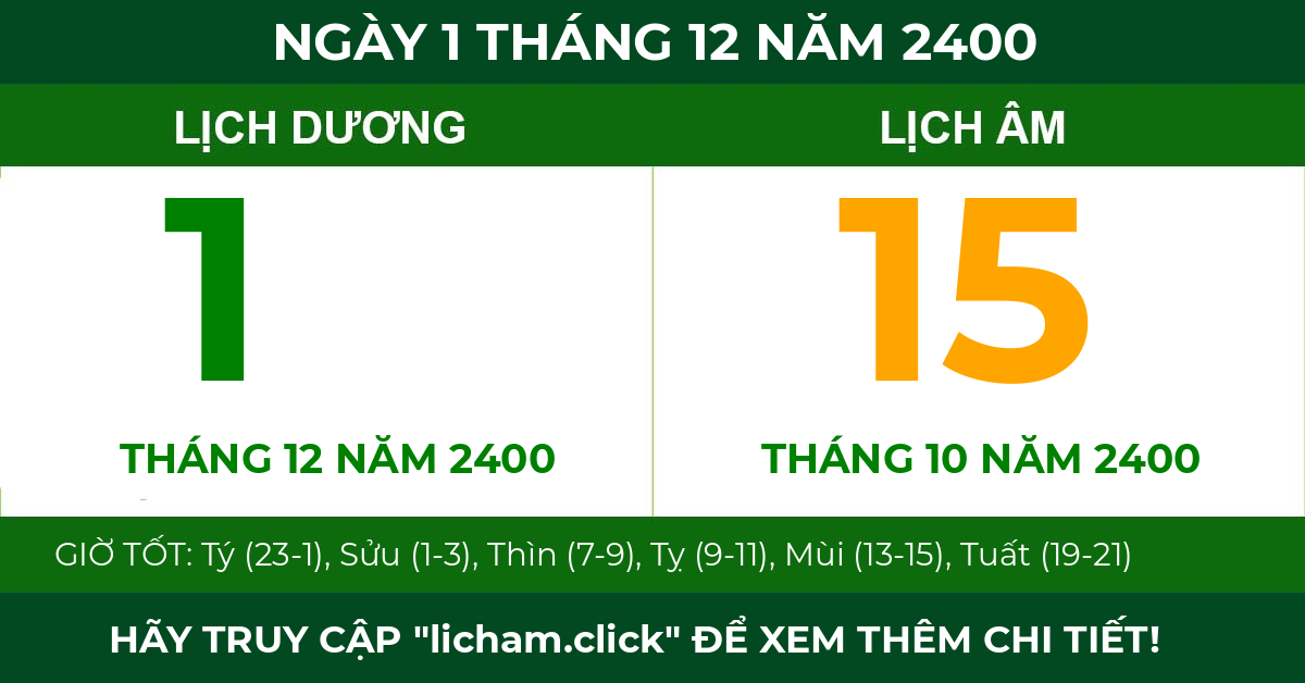 lịch âm ngày 1 tháng 12 năm 2400