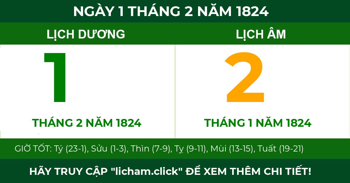 lịch âm ngày 1 tháng 2 năm 1824