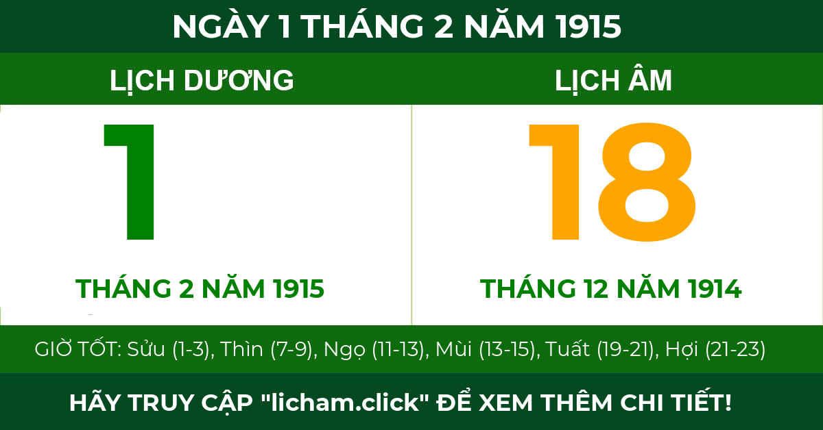 lịch âm ngày 1 tháng 2 năm 1915