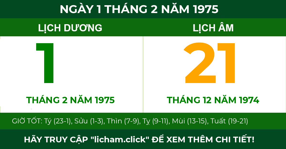 lịch âm ngày 1 tháng 2 năm 1975