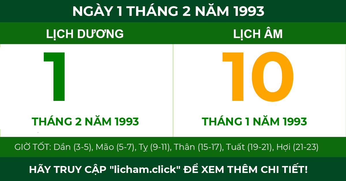 lịch âm ngày 1 tháng 2 năm 1993