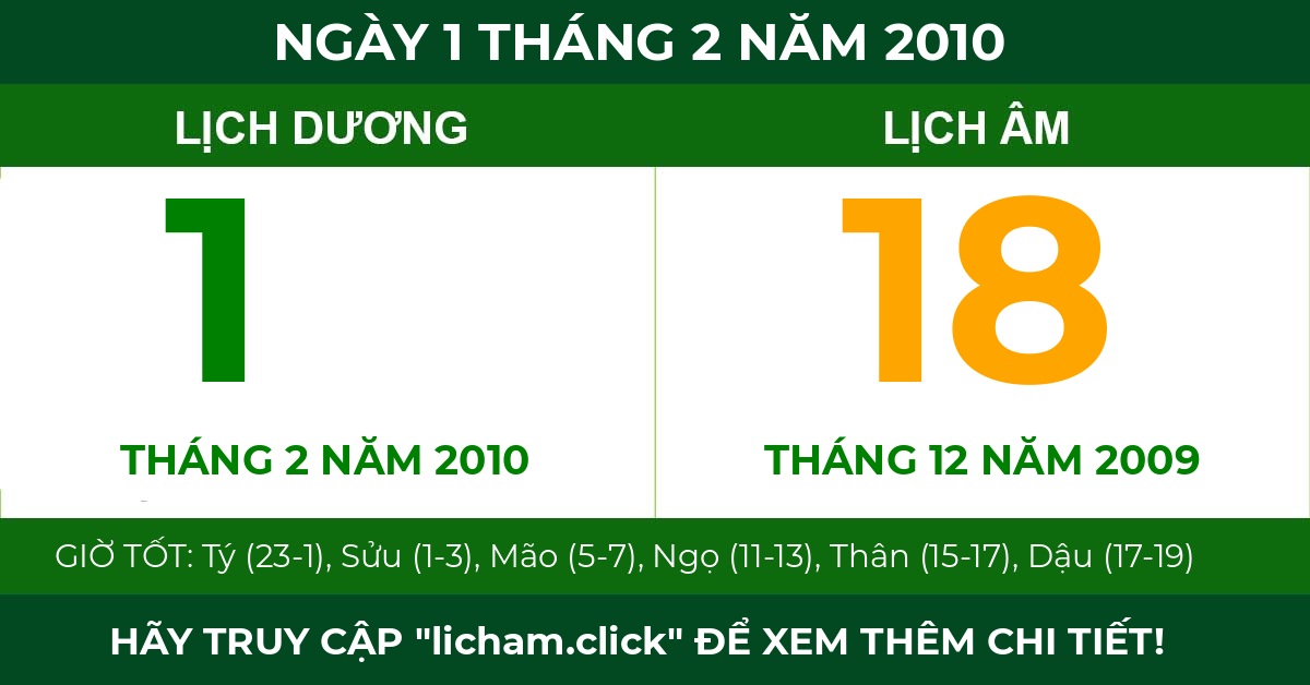 lịch âm ngày 1 tháng 2 năm 2010