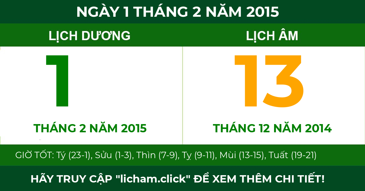 lịch âm ngày 1 tháng 2 năm 2015