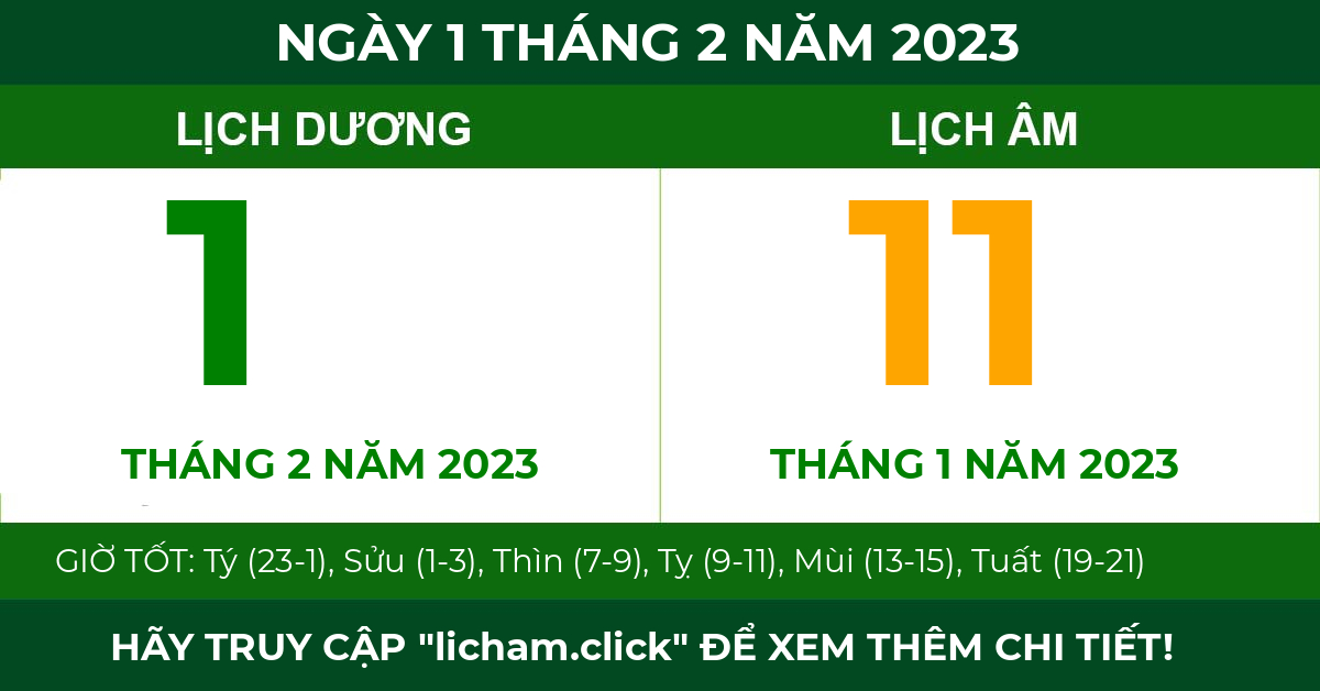 lịch âm ngày 1 tháng 2 năm 2023