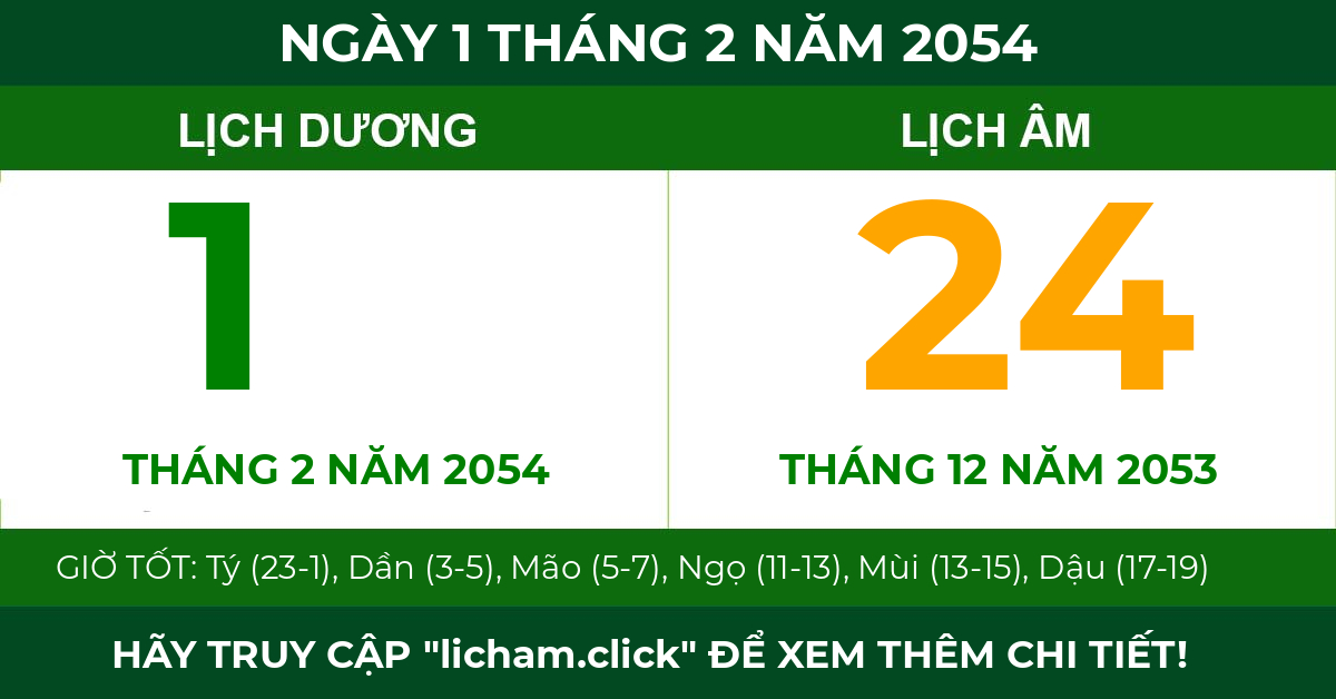 lịch âm ngày 1 tháng 2 năm 2054