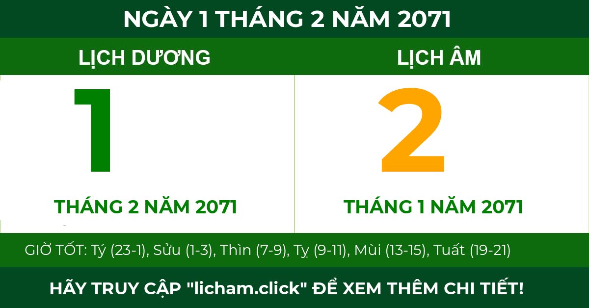lịch âm ngày 1 tháng 2 năm 2071