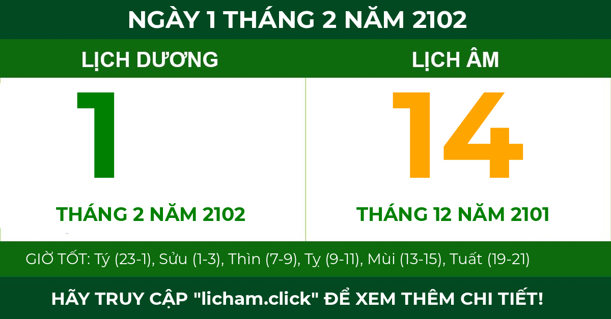 lịch âm ngày 1 tháng 2 năm 2102