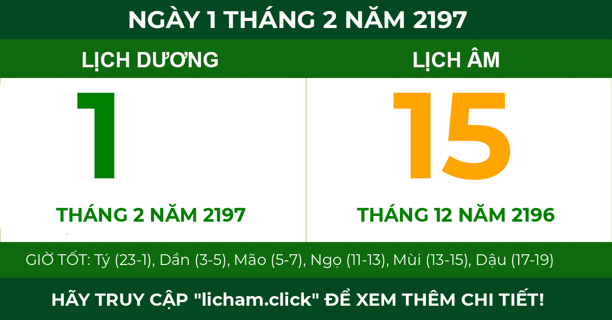 lịch âm ngày 1 tháng 2 năm 2197