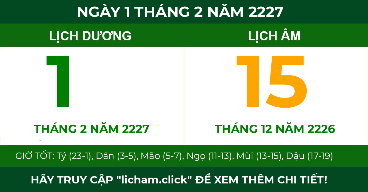 lịch âm ngày 1 tháng 2 năm 2227