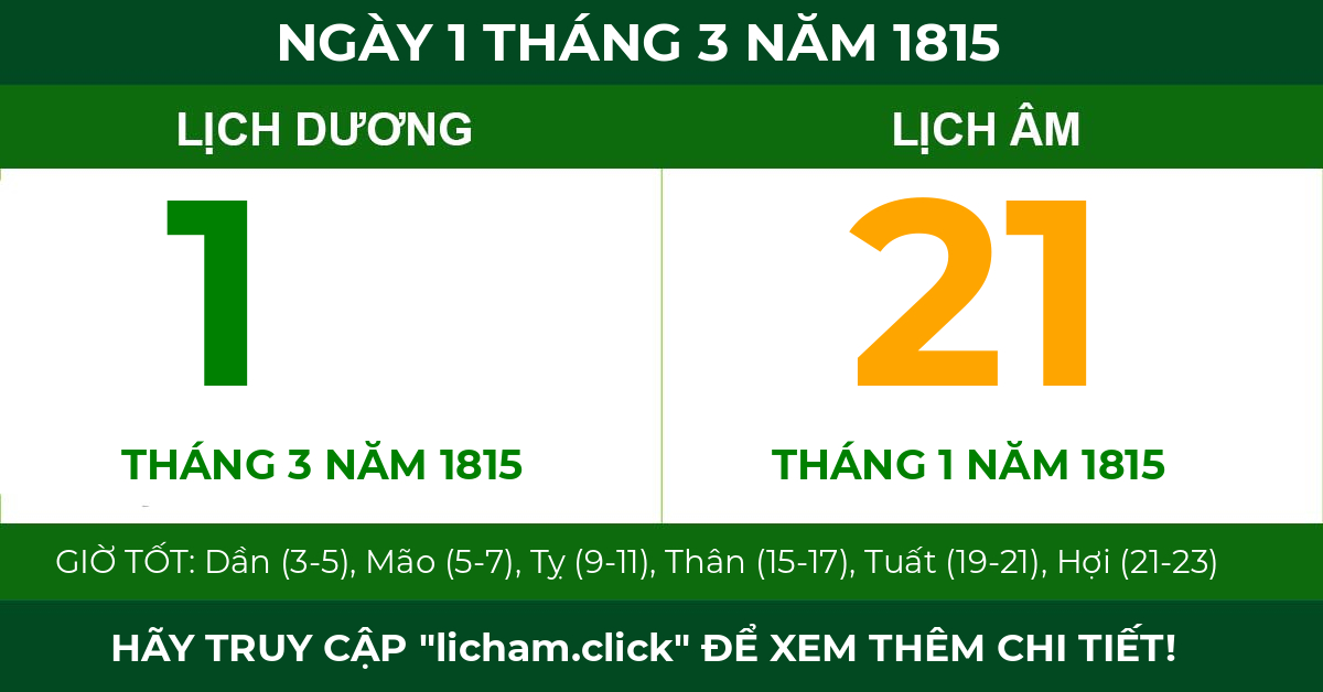 lịch âm ngày 1 tháng 3 năm 1815