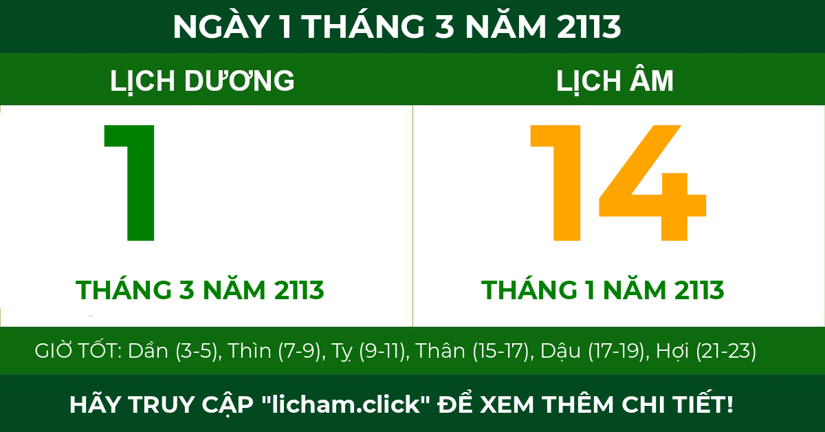 lịch âm ngày 1 tháng 3 năm 2113
